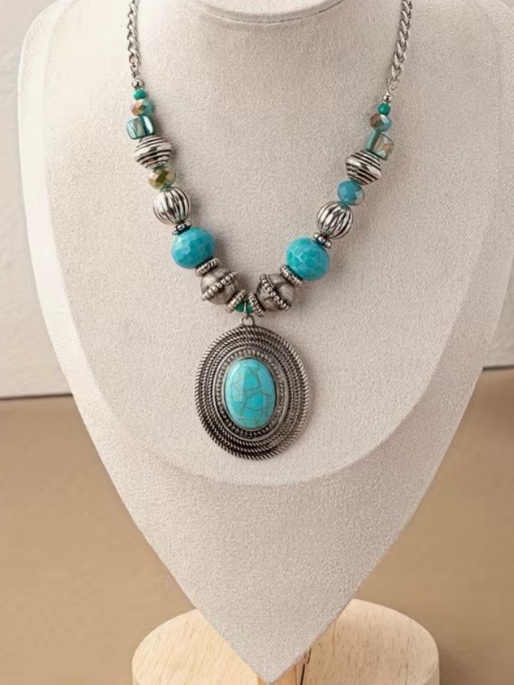 Turquoise Statement Pendant Necklace - Women Jewelry Original Price $39